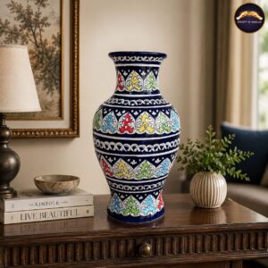 16 inch handcrafted blue pottery decorative floor vase – multicolor floral ceramic vase for living room & home décor