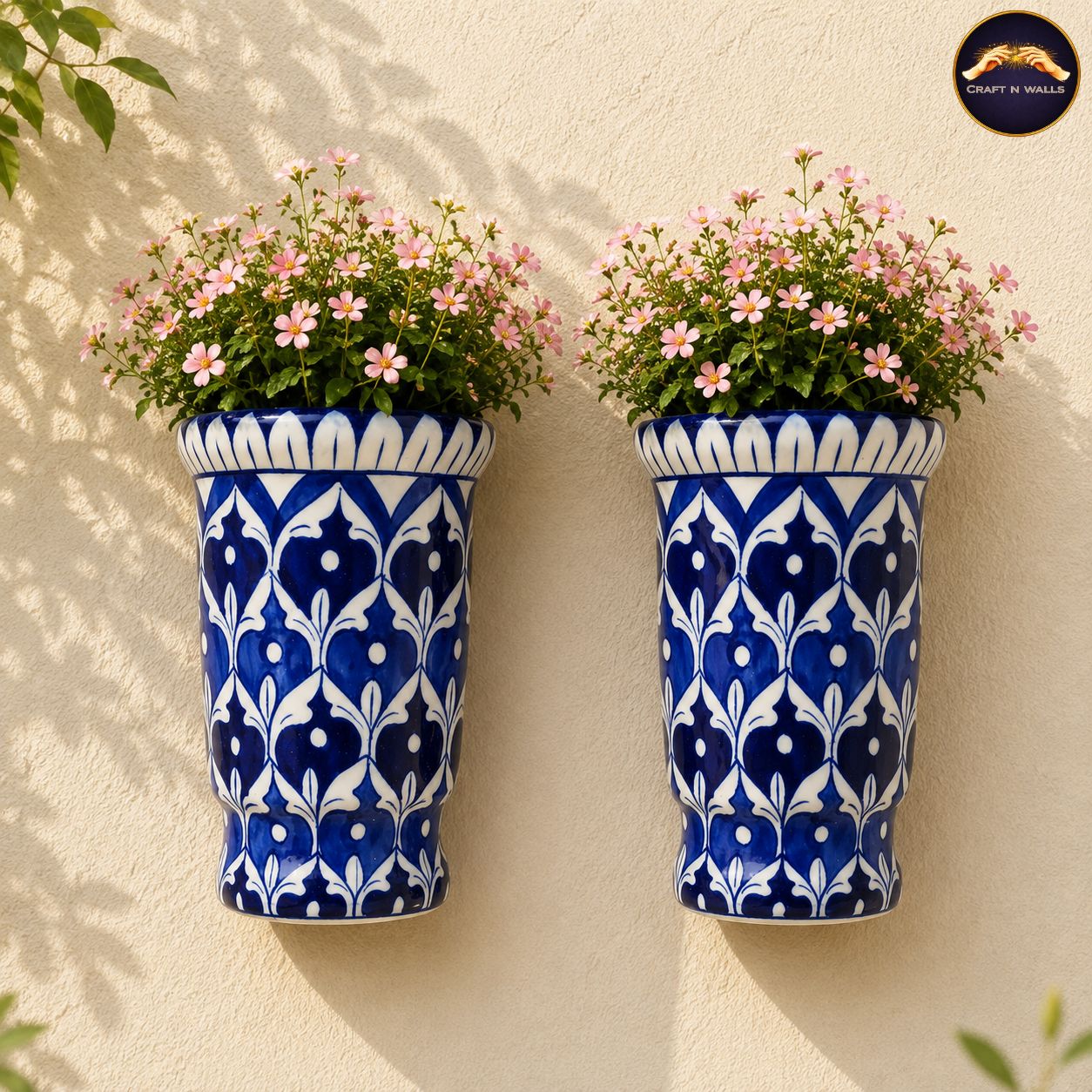 set of 2 handmade blue pottery wall planters – 9 inch ceramic hanging flower pots for indoor & outdoor wall décor | geometric blue design set of 2 handmade blue pottery wall planters – 9 inch ceramic hanging flower pots for indoor & outdoor wall décor | geometric blue design