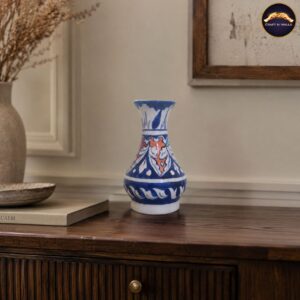 handcrafted blue pottery decorative mini vase – traditional floral ceramic flower vase for home & office décor
