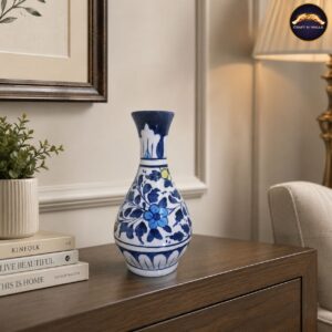 handcrafted blue pottery floral mini vase – traditional ceramic decorative vase for home, office & table décor
