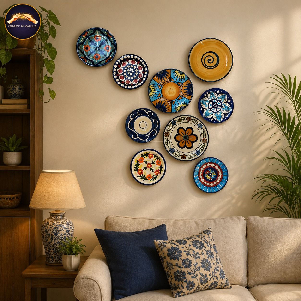 handcrafted blue pottery wall plates set of 9 – multicolor decorative plate wall art for living room & home décor handcrafted blue pottery wall plates set of 9 – multicolor decorative plate wall art for living room & home décor