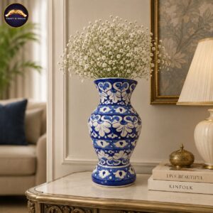 12 inch handmade blue pottery vase – traditional floral design decorative ceramic vase