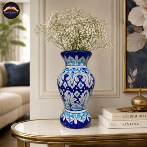 12 inch handmade blue pottery vase – traditional blue & white floral decorative vase