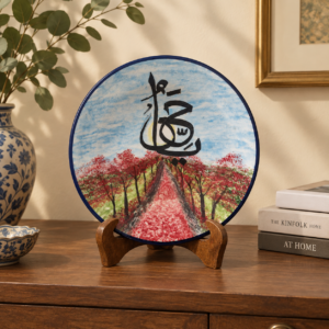 handmade blue pottery calligraphy wall plate – islamic art decor