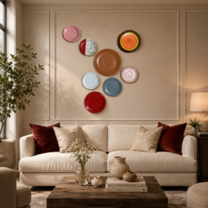 decorative wall plates set of 7 | colorful ceramic wall decor
