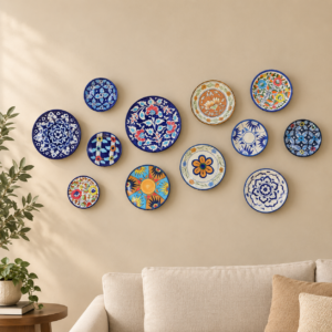 colourful ceramic plate wall display