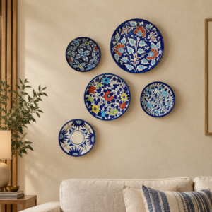 colourful ceramic plate gallery wall
